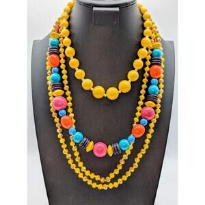 Yellow Theme Lot of Three Vintage Beaded Necklaces to Mix & Match